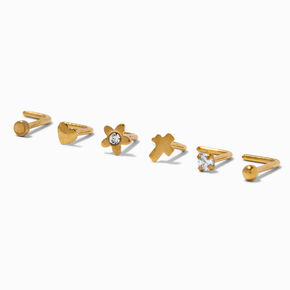 Gold Stainless Steel 20G Icon Nose Studs - 6 Pack,