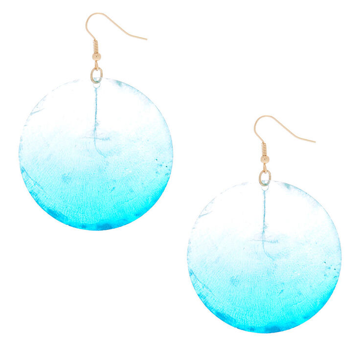 Gold 2" Round Shell Drop Earrings - Turquoise,