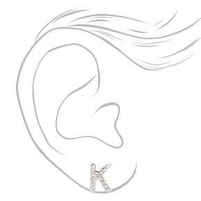 Silver Crystal Initial Stud Earrings - K,