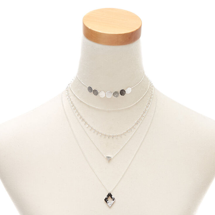 Silver Resin Geometric Multi Strand Choker Necklaces - 2 Pack,