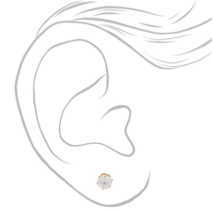 Gold Titanium Cubic Zirconia Round Stud Earrings - 5MM,