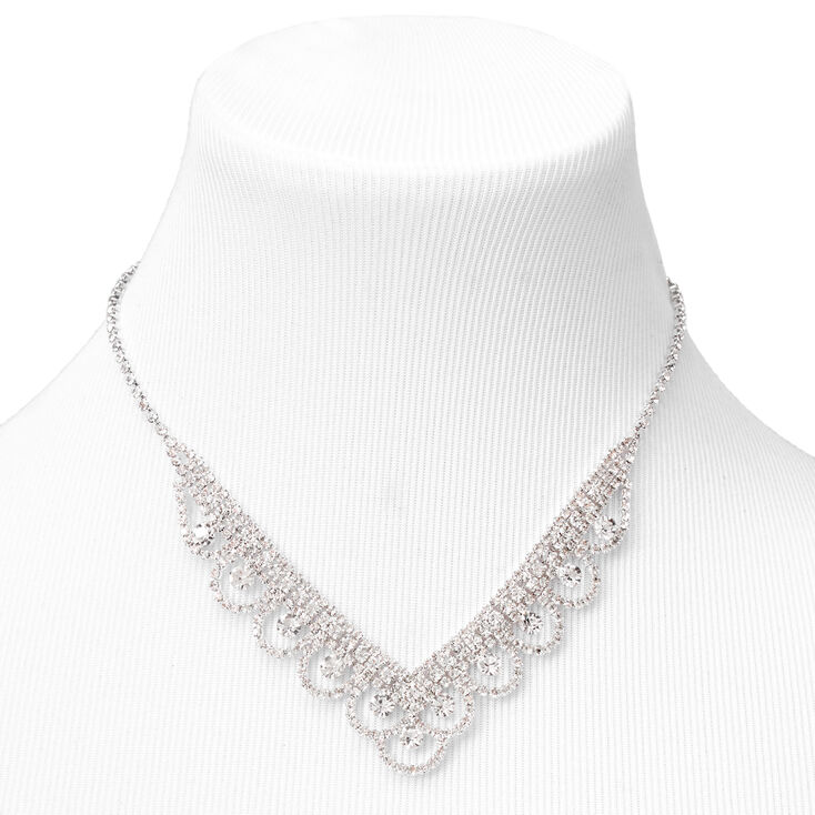 Silver Glass Rhinestone Round Scalloped Jewelry Set - 2 Pack,