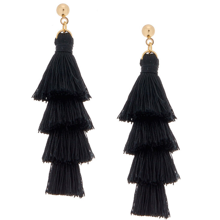 Tiered Tassel 2.5" Drop Earrings - Black,