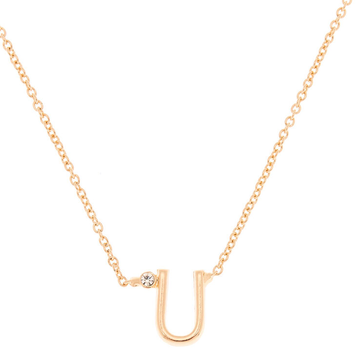 Gold Stone Initial Pendant Necklace - U,
