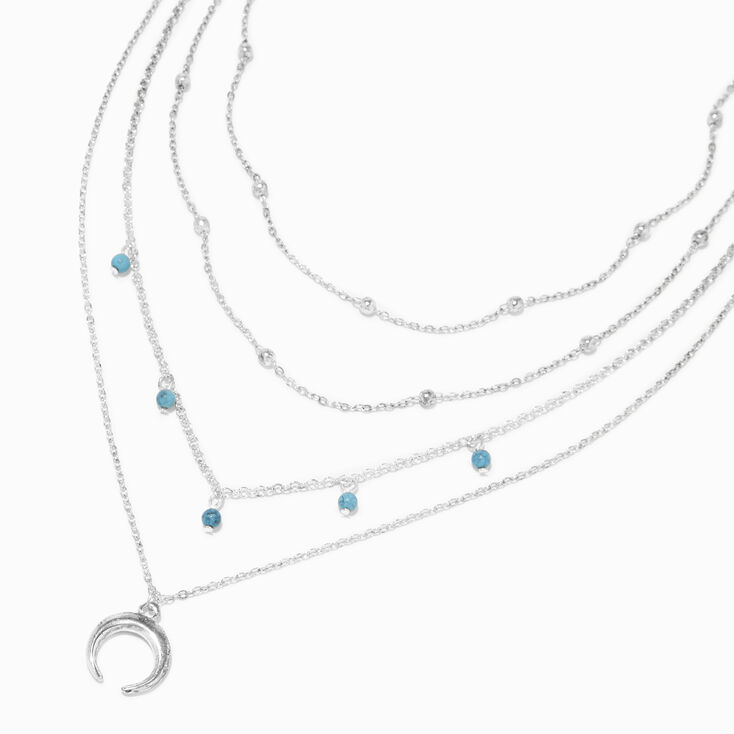 Silver Medallion Horn Multi Strand Choker Necklace,