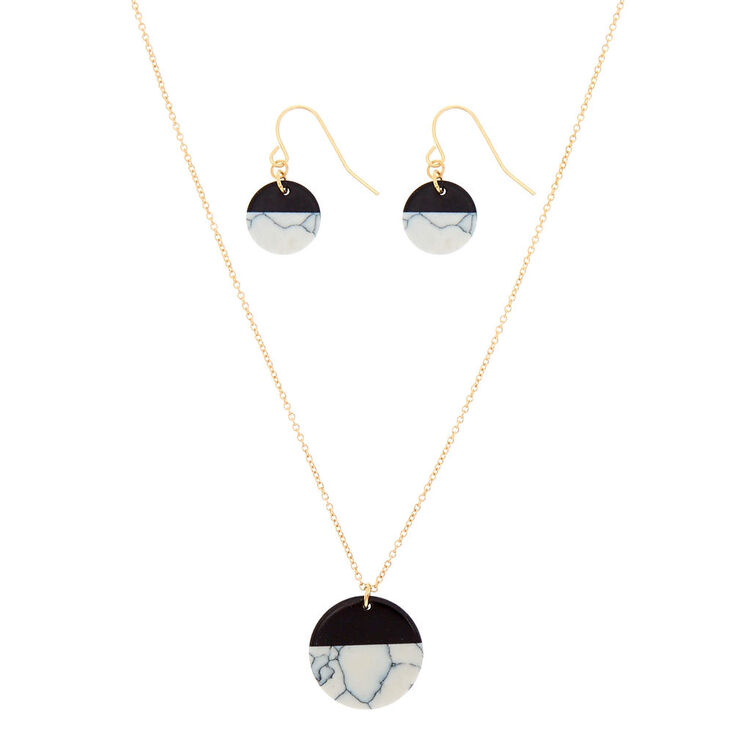 White Marble Circle Jewelry Set - Black, 2 Pack,
