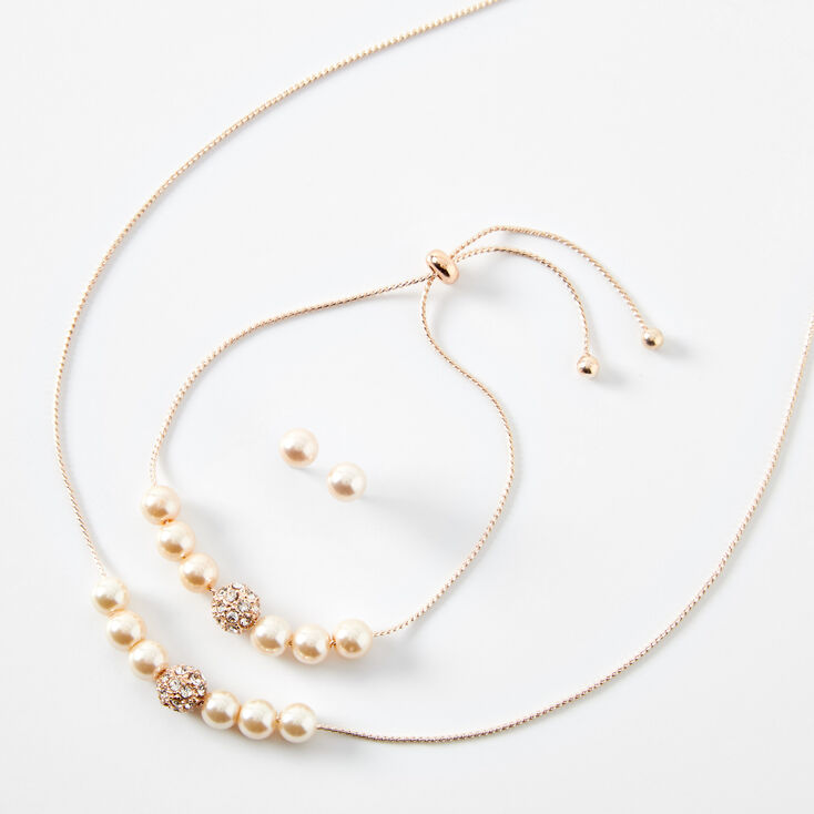 Rose Gold Faux Pearl Jewelry Set - 3 Pack,