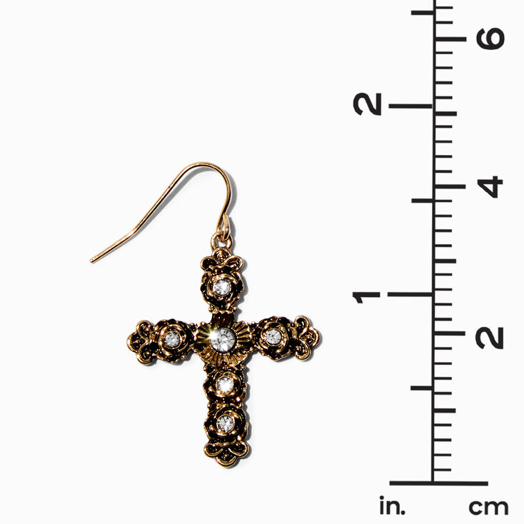 Gold-tone Ornate Cross 1.5&quot; Drop Earrings,