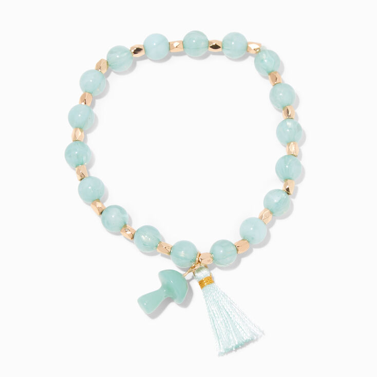 Mint Mushroom &amp; Tassel Beaded Stretch Bracelet,