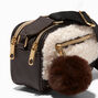 White Sherpa &amp; Brown Camera Style Crossbody Bag,