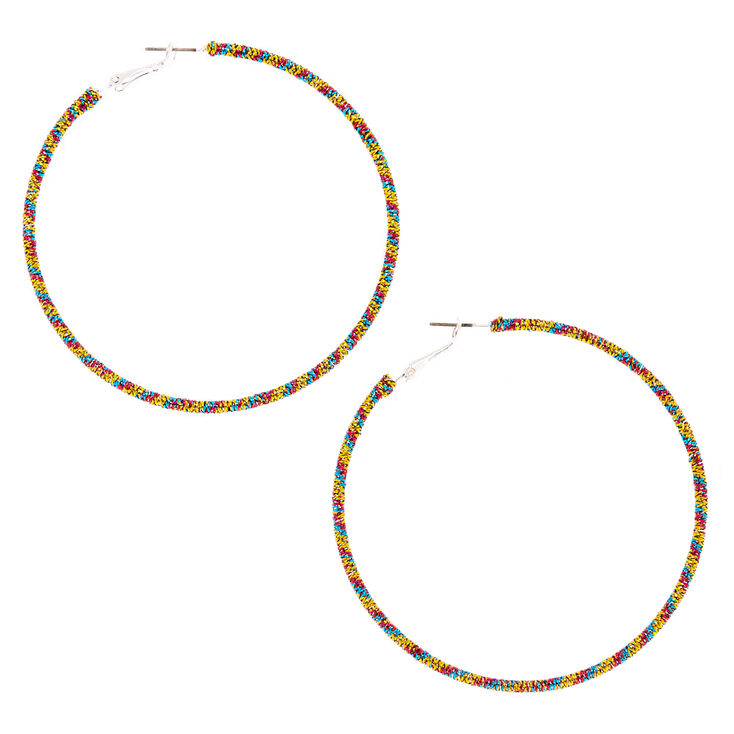 Silver Metallic 60MM Hoop Earrings - Yellow,