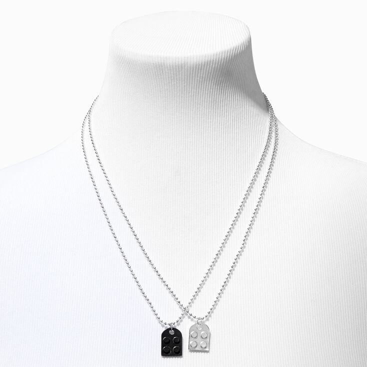 Silver &amp; Black Building Block Pendant Necklaces - 2 Pack,