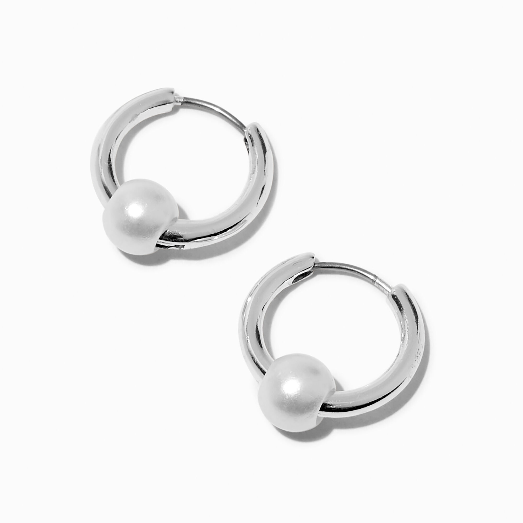 Icing Pearl Bead Silver tone 15MM Huggie Hoop Earrings Pacific City
