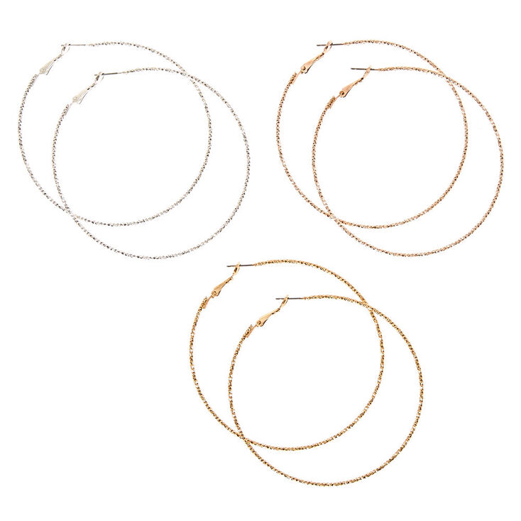 3 Pack 70MM Mixed Metal Textured Hoop Earrings,