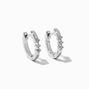 Silver Cubic Zirconia Three Stone 10MM Huggie Hoop Earrings,