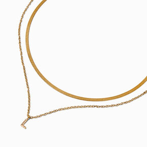 Gold-tone Stainless Steel Cubic Zirconia Initial Pendant Multi-Stand Necklace - L,