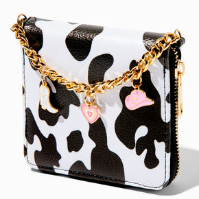 Cow Print Chain Handle Zip Around Wallet,