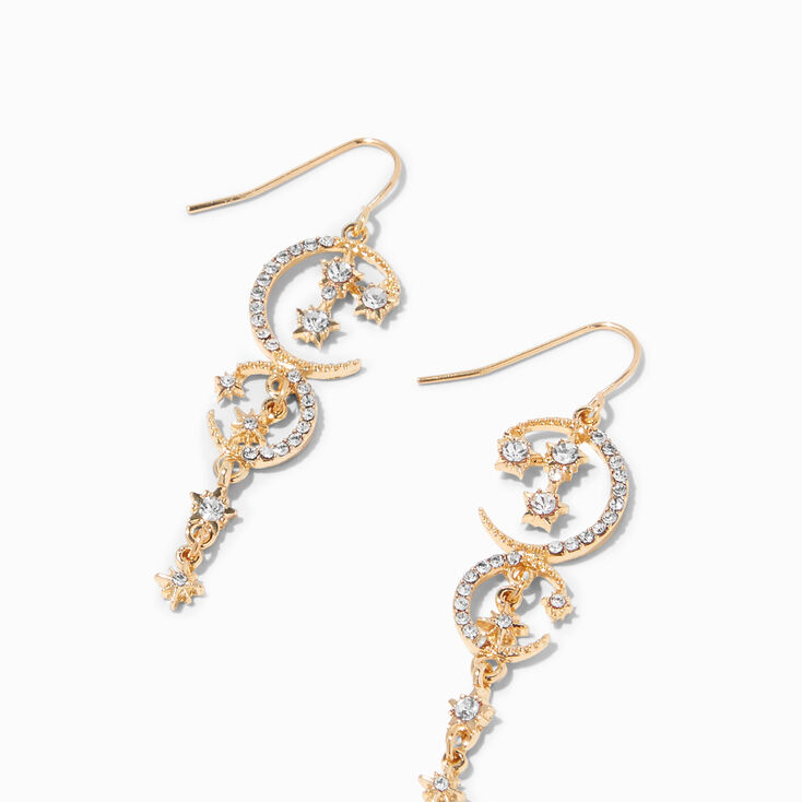 Gold Opal Starburst Moon 2&quot; Drop Earrings,