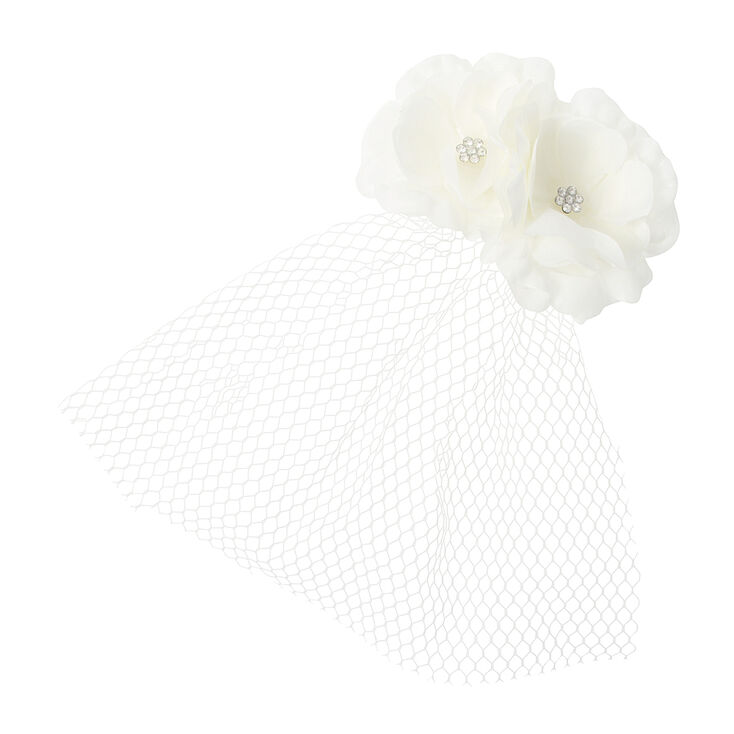 Ivory Flowers with Crystals & Mesh Veil Fascinator Hair Clip,