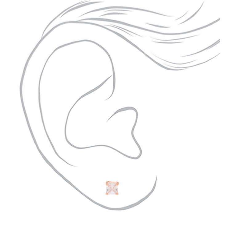 18kt Rose Gold Plated Cubic Zirconia Square Stud Earrings - 5MM,