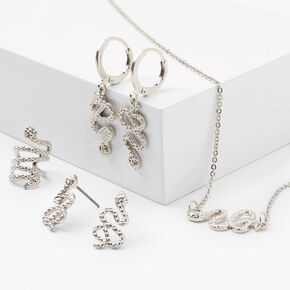 Silver Textured Snake Jewelry Set - 4 Pack,