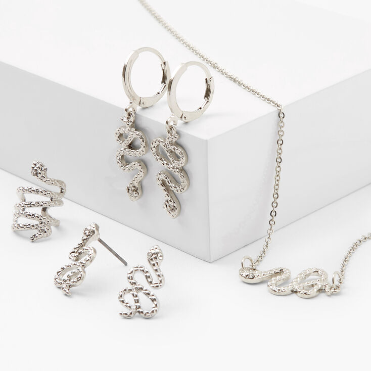 Silver Textured Snake Jewelry Set - 4 Pack,