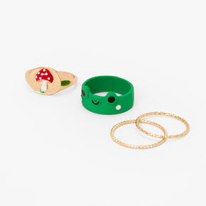 Green Frog, Red Mushroom, &amp; Woven Band Ring Set - 4 Pack,