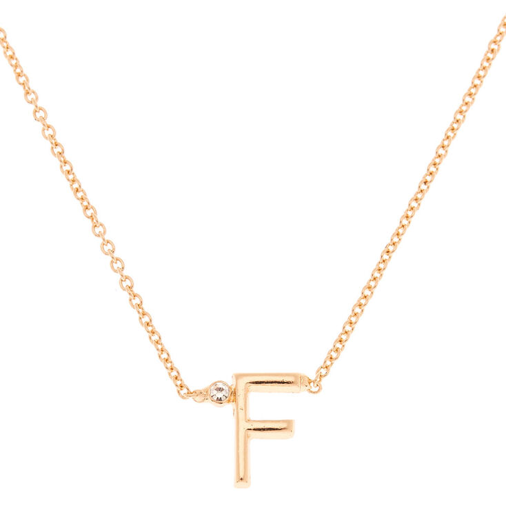 Gold Stone Initial Pendant Necklace - F,
