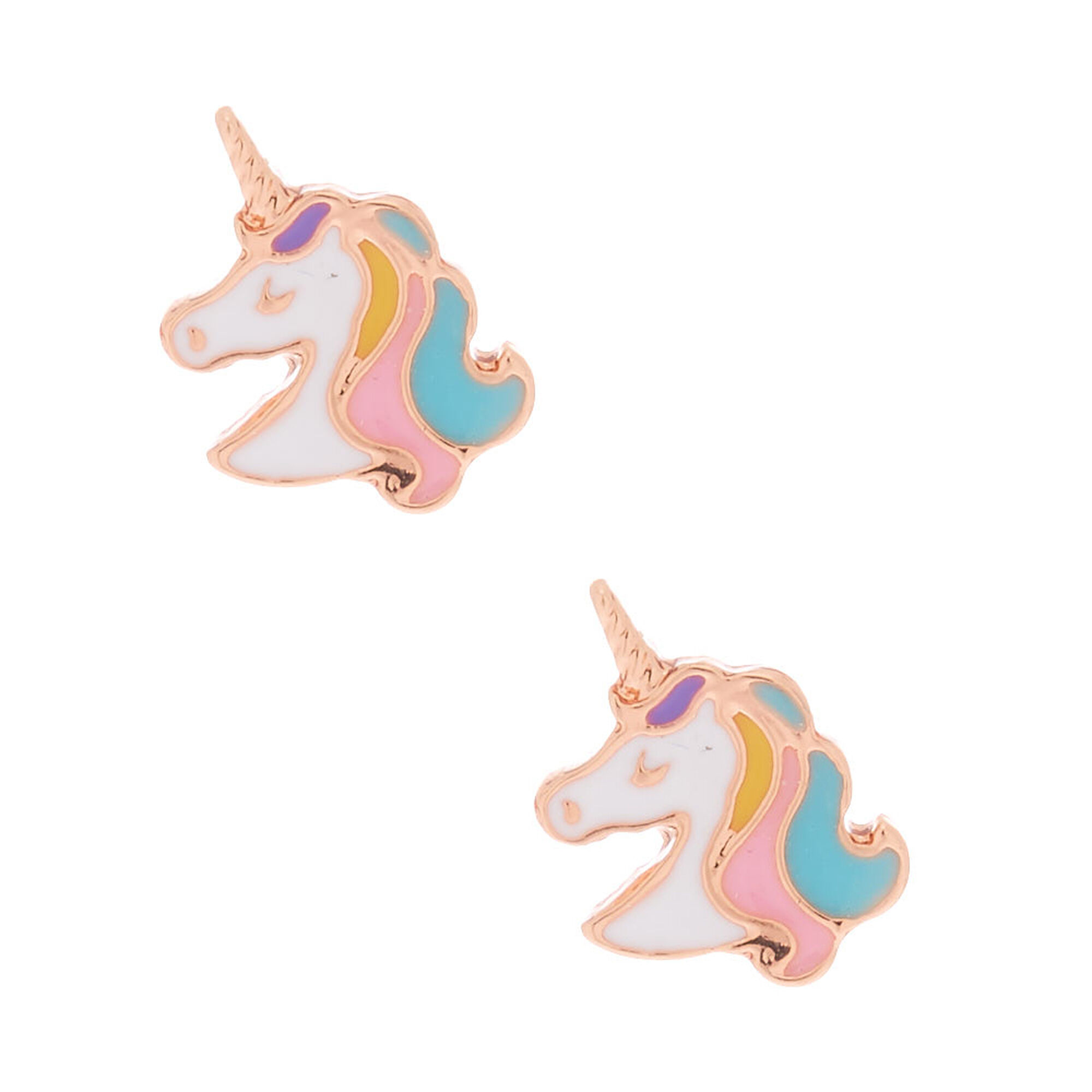 18kt Rose Gold Plated Pastel Unicorn Stud Earrings Icing Us