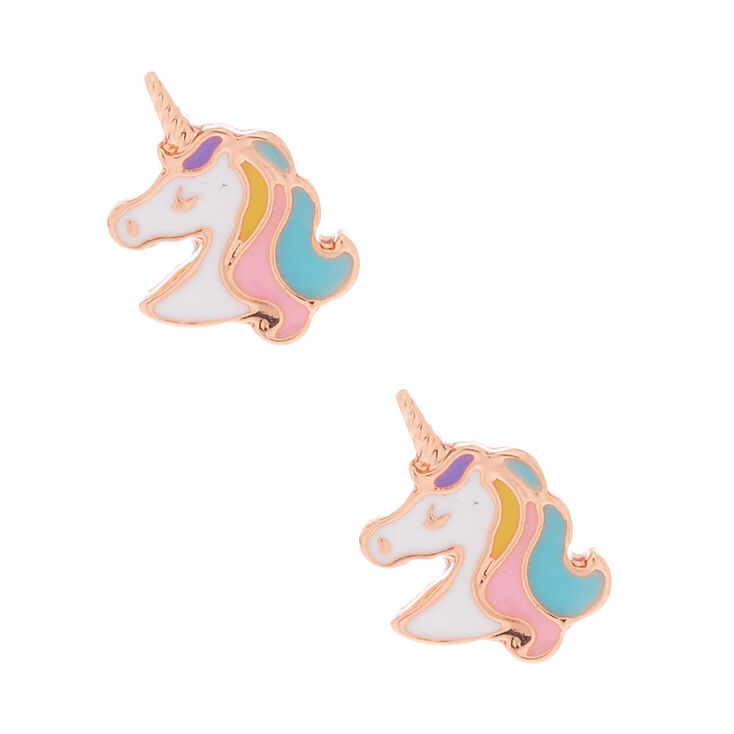18kt Rose Gold Plated Pastel Unicorn Stud Earrings Icing Us