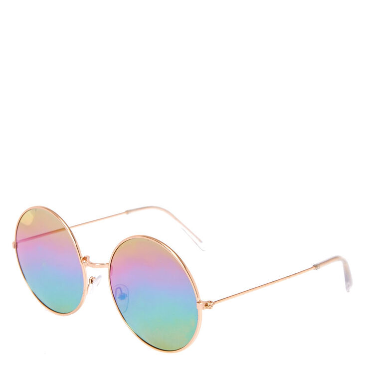 Round Rose Gold Toned Rainbow Sunglasses,