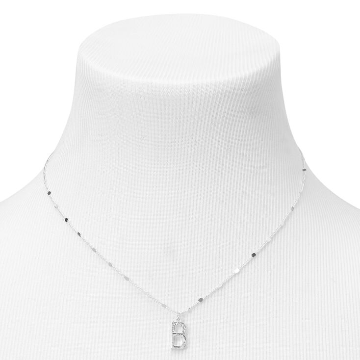 Silver Half Stone Initial Pendant Necklace - B,