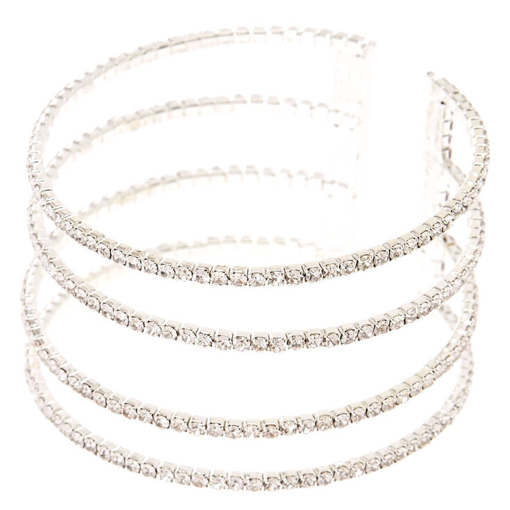 Multiple Crystal Row Bar Cuff Bracelet,