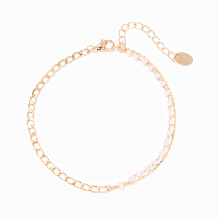 Gold Half Pearl Chain Anklet,