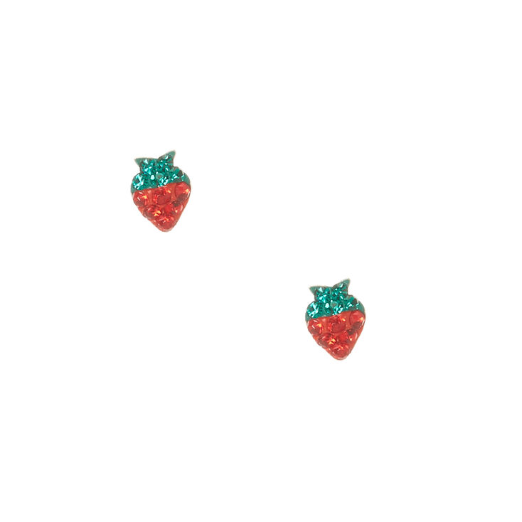 Sterling Silver Crystal Strawberry Stud Earrings,