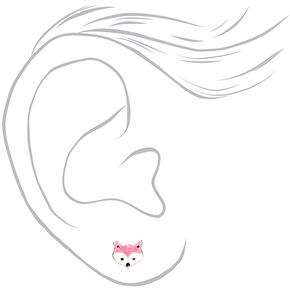 Sterling Silver Fox Stud Earrings - Pink,