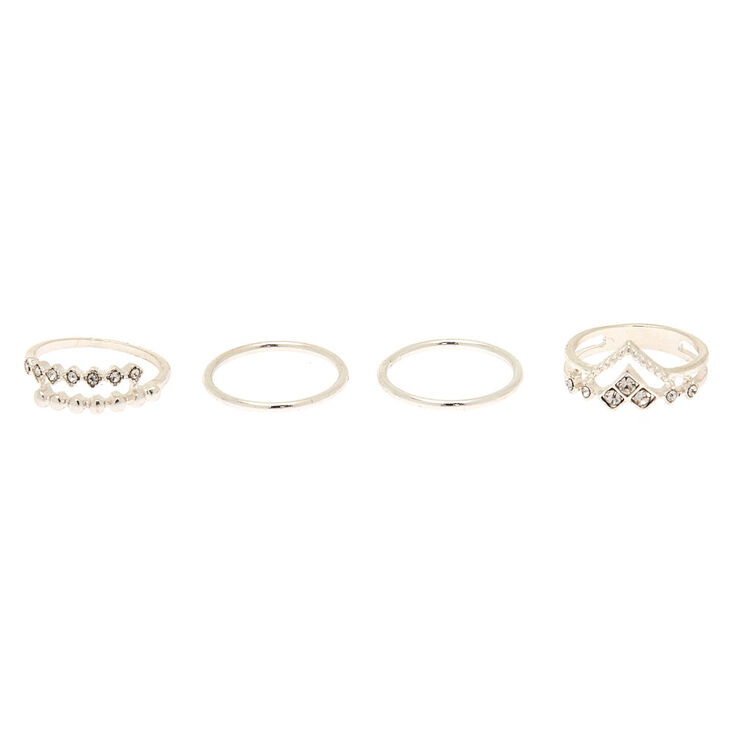 Silver Chevron Midi Rings - 4 Pack,