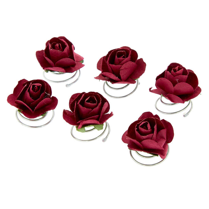 Rose Hair Spinners - Burgundy, 6 Pack,