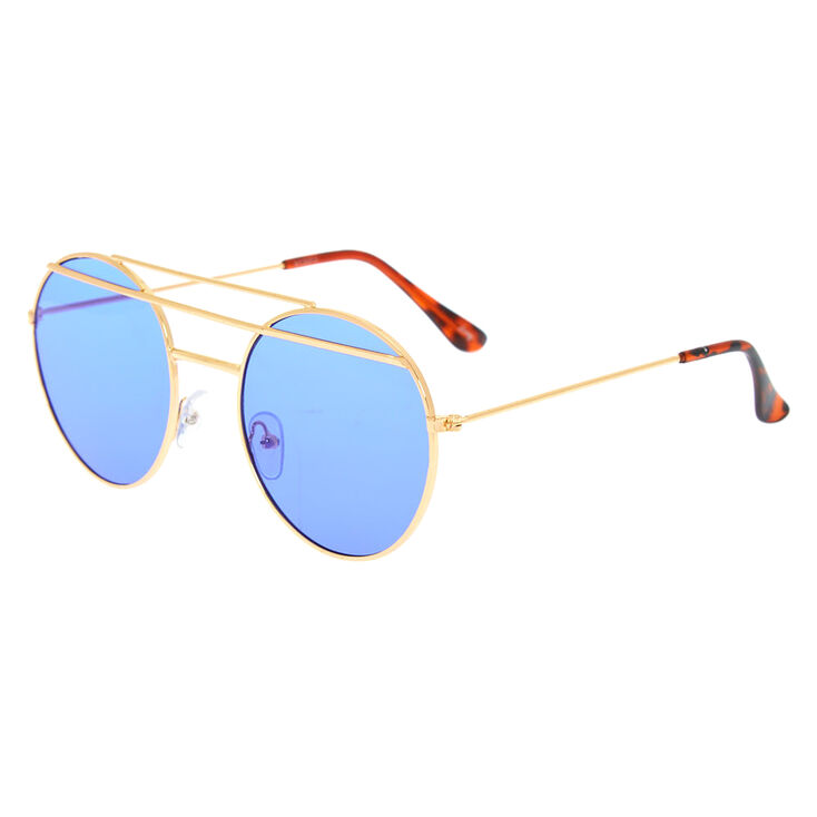 Round Double Bar Sunglasses - Blue,
