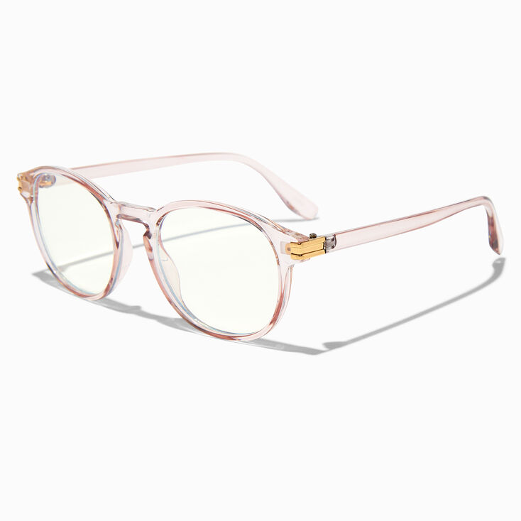 Solar Blue Light Reducing Translucent Pink Round Retro Clear Lens Frames,
