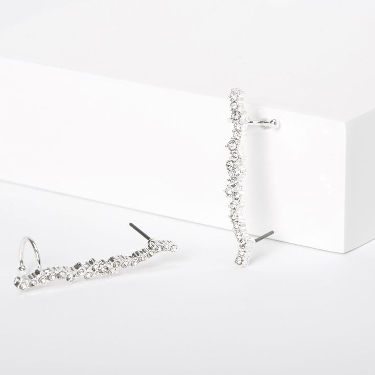 Silver 1.5" Delicate Stone Ear Crawler Earrings,