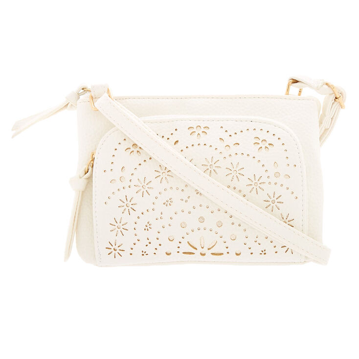 Filigree Cut Perforated Crossbody Bag - White,