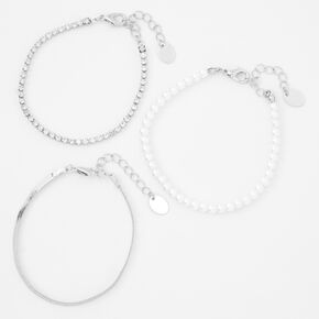Silver Rhinestone &amp; Pearl Bracelets &#40;3 Pack&#41;,
