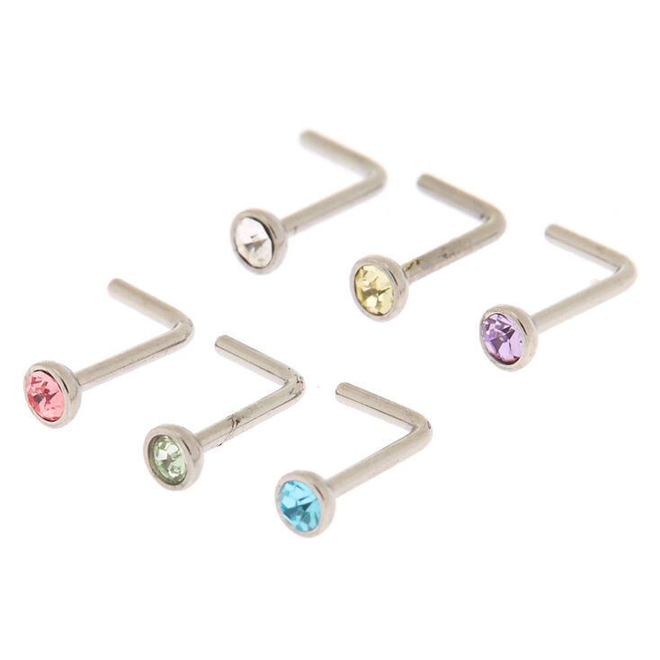 Sterling Silver 20G Pastel Stone Nose Studs  - 6 Pack,