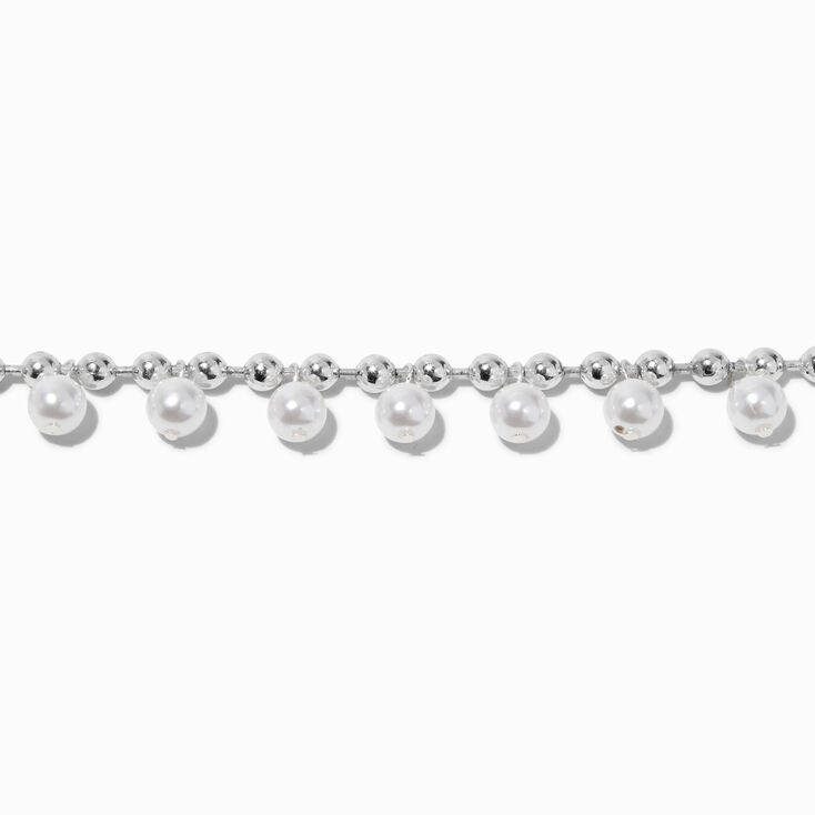 Silver-tone Pearl Charm Chain Bracelet,