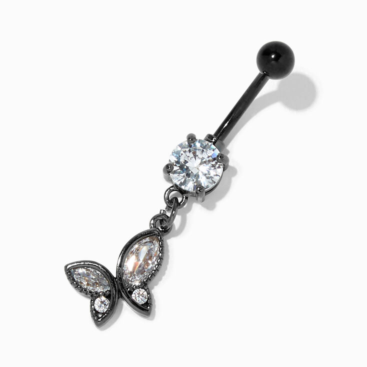 Black 14G Embellished Butterfly Dangle Belly Ring,