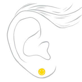 Sterling Silver Smiley Face Stud Earrings - Yellow,