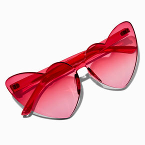 Bright Pink Heart Shaped Rimless Sunglasses,