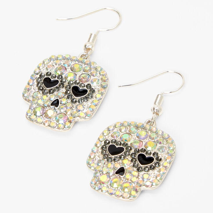Silver Stone Skull Drop Earrings,