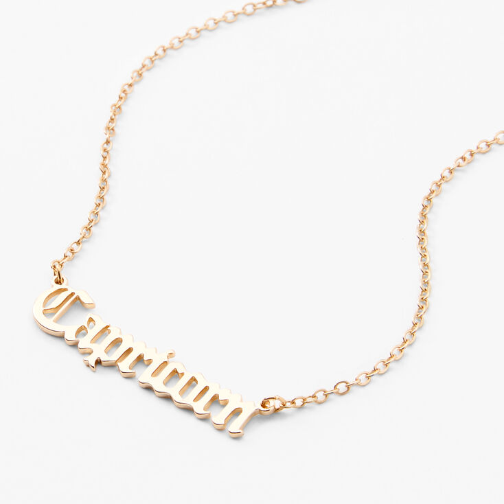 Gold Gothic Zodiac Pendant Necklace - Capricorn,